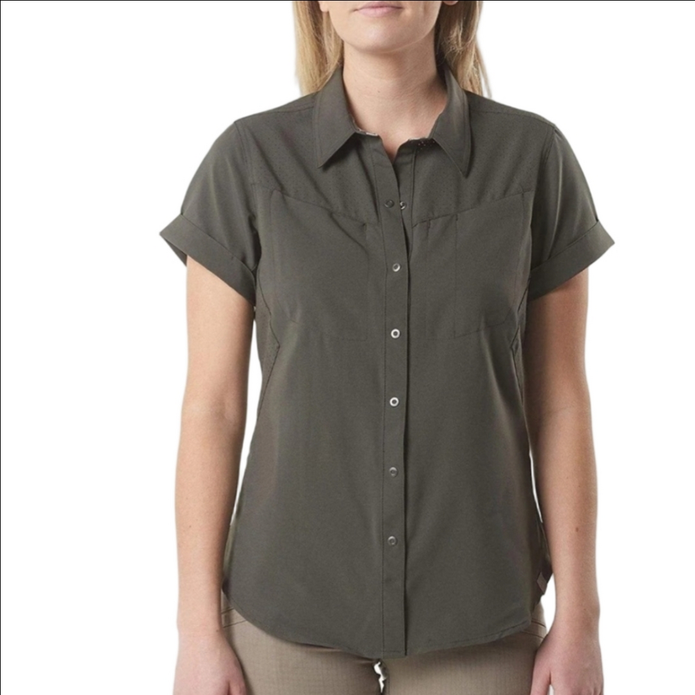 5.11 Tactical Women's Short Sleeve Button Front Shirt in Olive